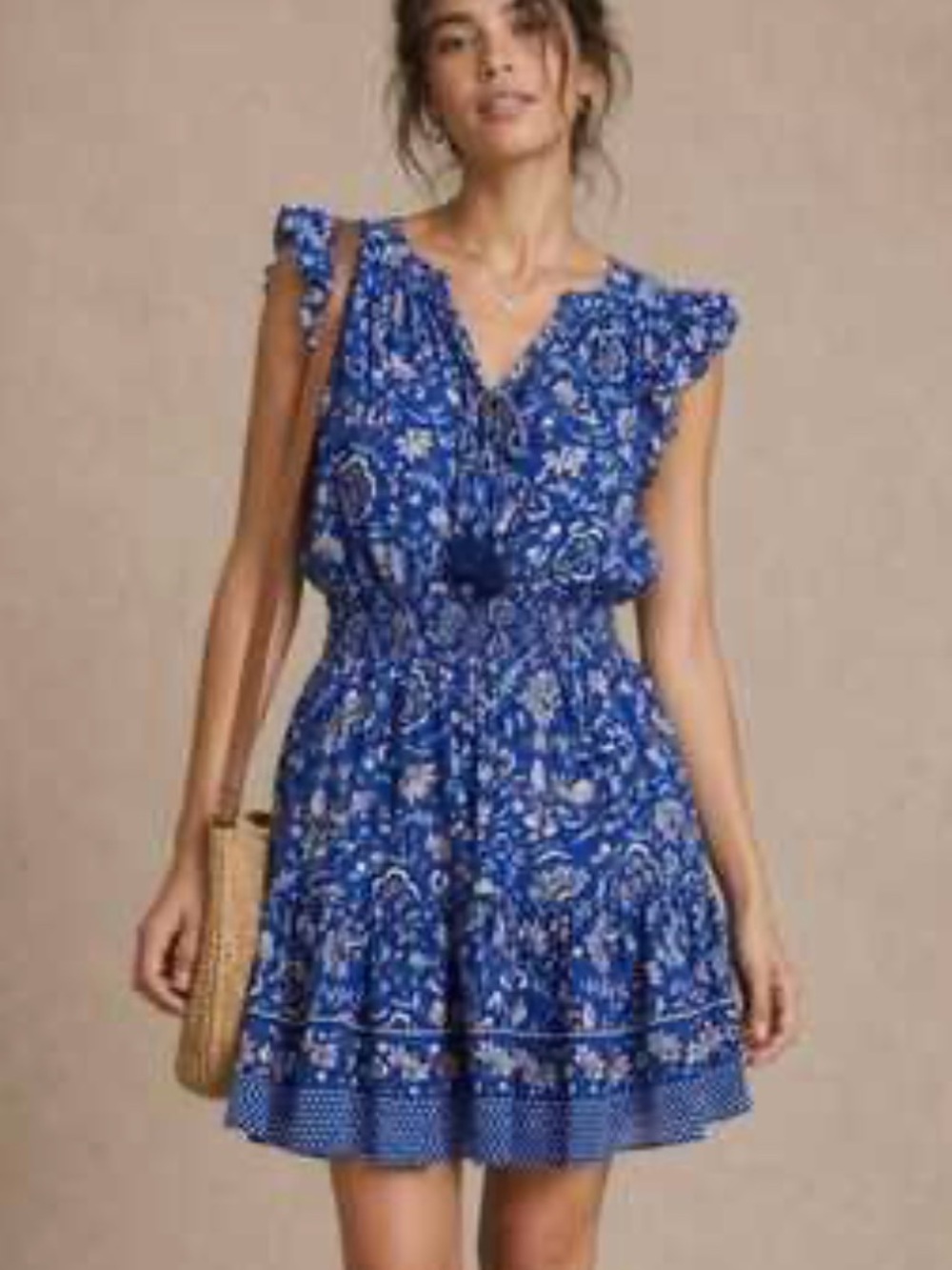 Vineyard Vines Blue Floral Ruffle Mini Dress Size Medium